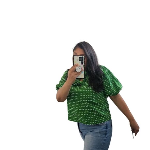 Kate Spade New York X target Sz M green textured polkadot puff sleeve blouse new - Picture 9 of 9